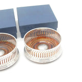 Pair of Boxed Sterling Silver Pierced Wine Bottle Coasters 1998 London Vintage