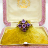 9ct Yellow Gold Purple Amethyst Set Floral Band Ring 1959 London Vintage
