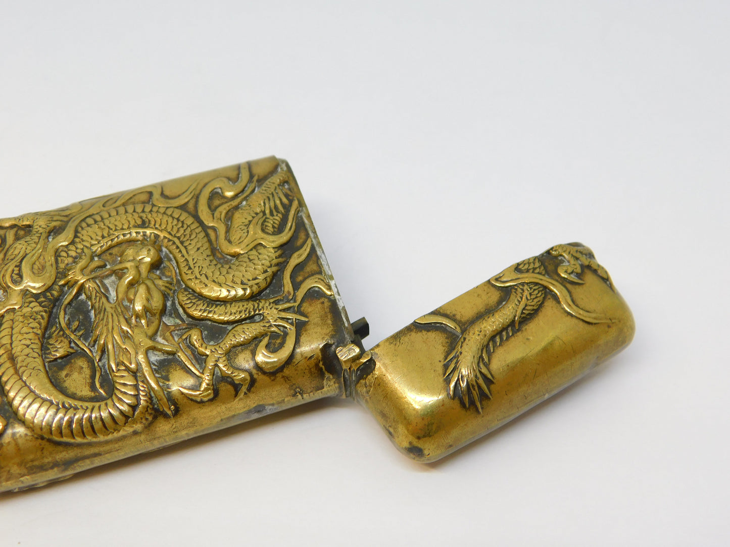 19th Century Chinese Brass Dragon Pattern Vesta Case Antique c1890