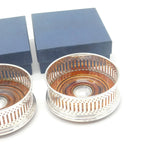 Pair of Boxed Sterling Silver Pierced Wine Bottle Coasters 1998 London Vintage