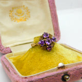 9ct Yellow Gold Purple Amethyst Set Floral Band Ring 1959 London Vintage