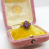 9ct Yellow Gold Purple Amethyst Set Floral Band Ring 1959 London Vintage