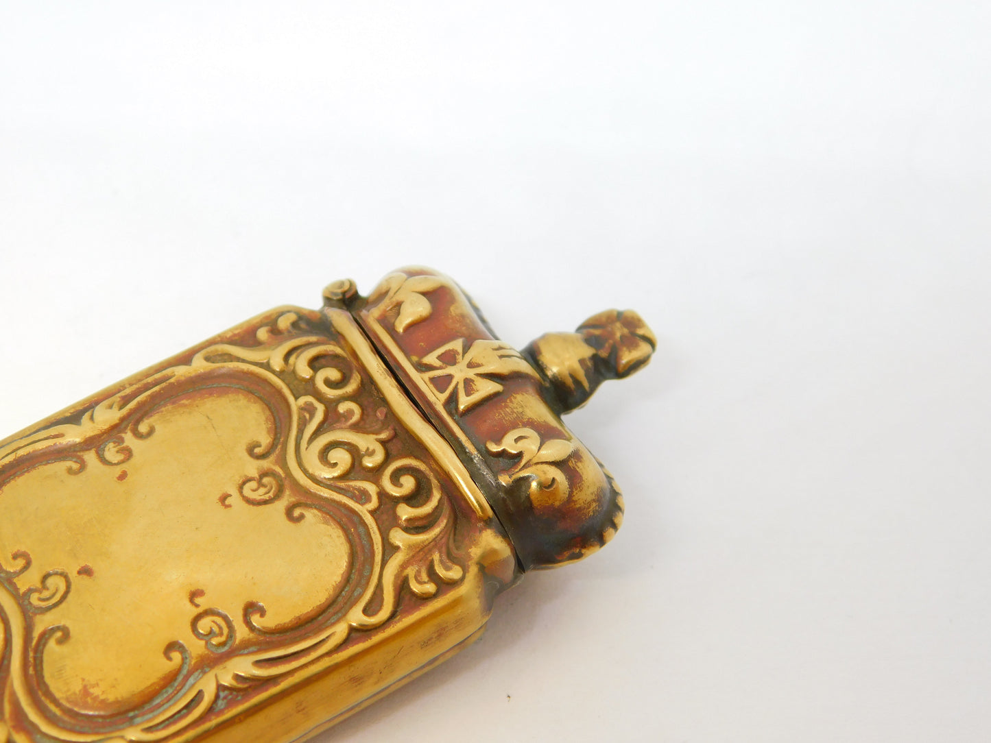King Edward VII Brass Coronation Crown Vesta Matches Case Antique c1901