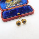9ct Yellow Gold Smoky Quartz Floral Stud Earrings 1985 Birmingham Vintage