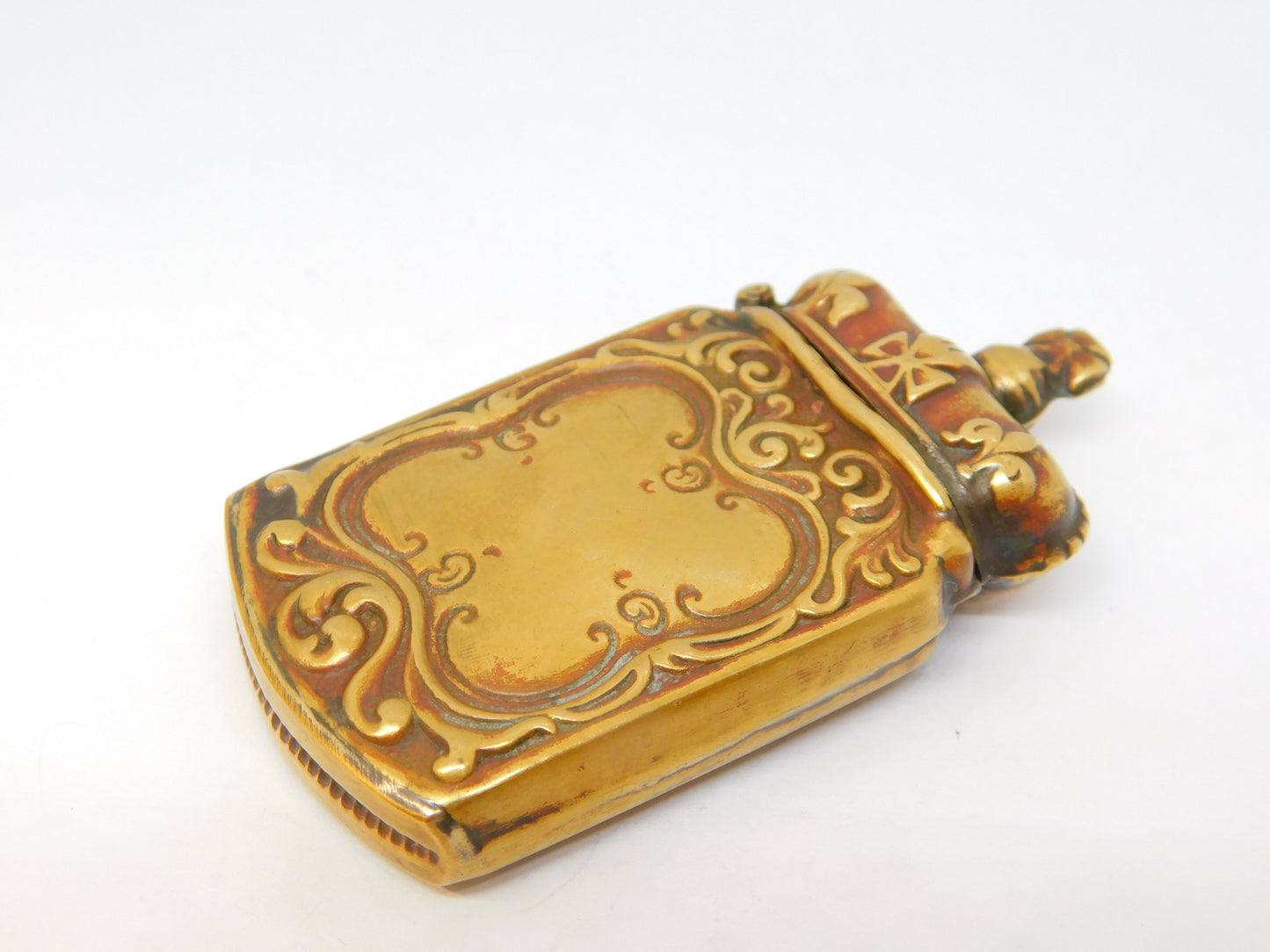 King Edward VII Brass Coronation Crown Vesta Matches Case Antique c1901
