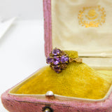 9ct Yellow Gold Purple Amethyst Set Floral Band Ring 1959 London Vintage