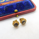 9ct Yellow Gold Smoky Quartz Floral Stud Earrings 1985 Birmingham Vintage