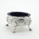George II Sterling Silver Floral Blue Lined Salt Cellar c1740 London Antique