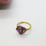 9ct Yellow Gold Purple Amethyst Set Floral Band Ring 1959 London Vintage