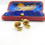 9ct Yellow Gold Smoky Quartz Floral Stud Earrings 1985 Birmingham Vintage