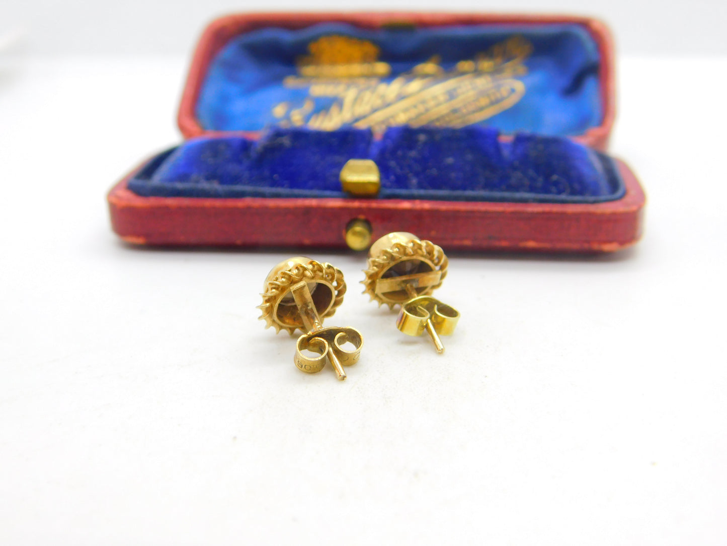 9ct Yellow Gold Smoky Quartz Floral Stud Earrings 1985 Birmingham Vintage