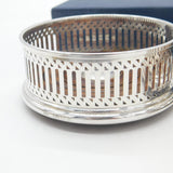 Pair of Boxed Sterling Silver Pierced Wine Bottle Coasters 1998 London Vintage