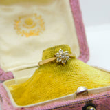 9ct Yellow Gold Diamond Floral Daisy Cluster Ring 1986 Birmingham Vintage