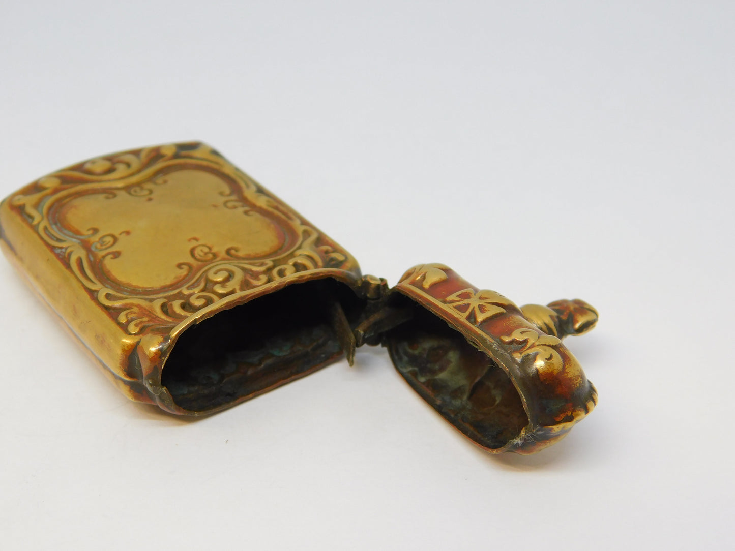 King Edward VII Brass Coronation Crown Vesta Matches Case Antique c1901