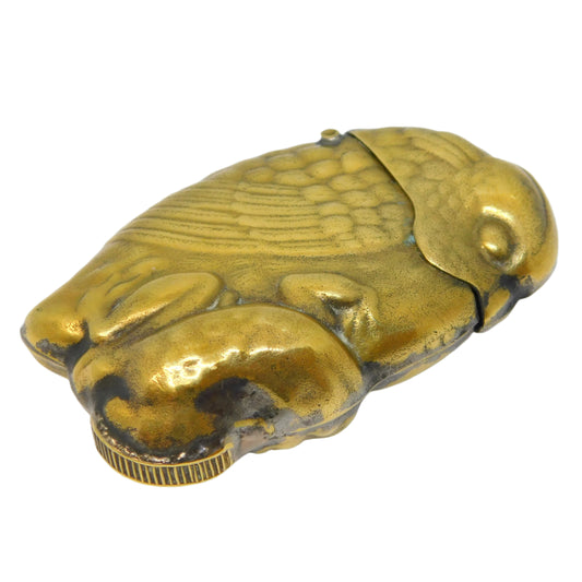 19th Century Brass Novelty Parrot & Frog Vesta Case Antique c1890