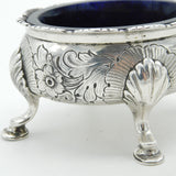 George II Sterling Silver Floral Blue Lined Salt Cellar c1740 London Antique