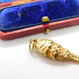 Large 9ct Yellow Gold Articulated Flapping Fish Pendant 1979 London Vintage