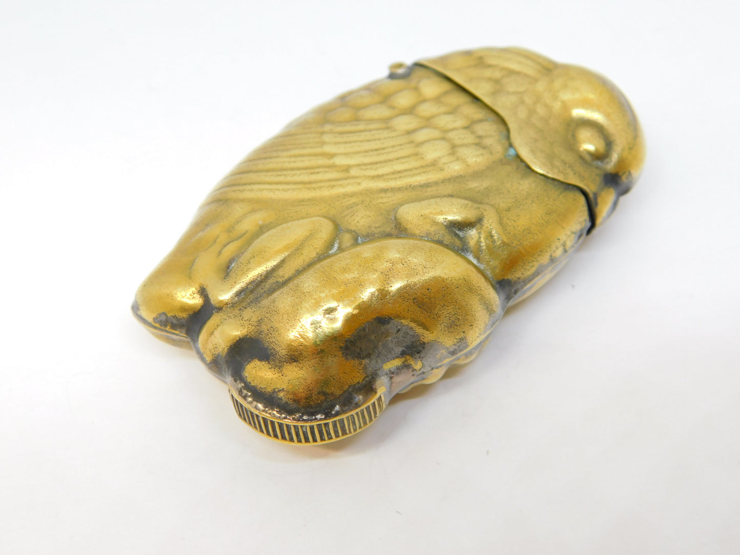 19th Century Brass Novelty Parrot & Frog Vesta Case Antique c1890