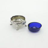 George II Sterling Silver Floral Blue Lined Salt Cellar c1740 London Antique