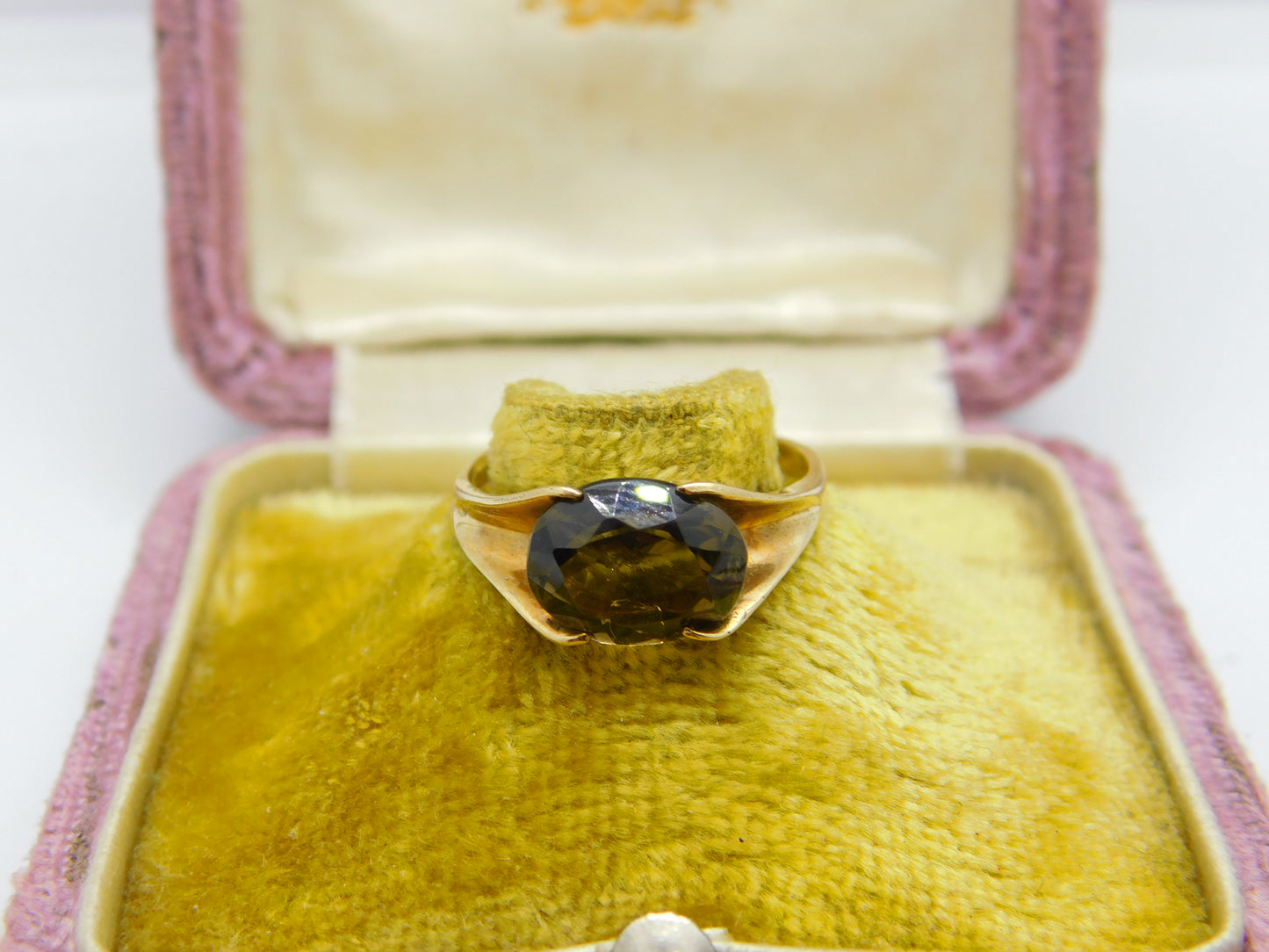 9ct Yellow Gold & Faceted Citrine Set Band Ring Vintage 1973 Birmingham