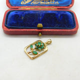 10ct Yellow Gold & Natural Emerald Flower Drop Pendant Vintage c1980