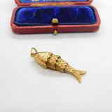 Large 9ct Yellow Gold Articulated Flapping Fish Pendant 1979 London Vintage