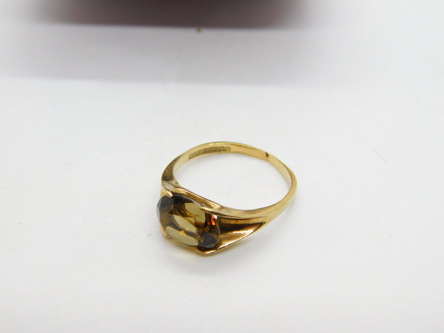 9ct Yellow Gold & Faceted Citrine Set Band Ring Vintage 1973 Birmingham