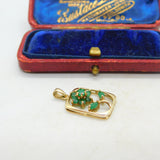10ct Yellow Gold & Natural Emerald Flower Drop Pendant Vintage c1980