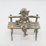 Victorian Sterling Silver Miniature Putti Cherub on Bench Figure Antique 1901 London