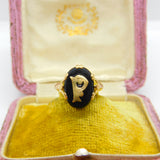 9ct Yellow Gold & Onyx 'P' Initial Signet Ring Antique c1920 Art Deco