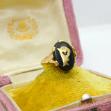 9ct Yellow Gold & Onyx 'P' Initial Signet Ring Antique c1920 Art Deco