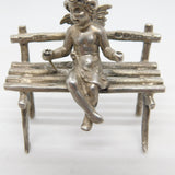 Victorian Sterling Silver Miniature Putti Cherub on Bench Figure Antique 1901 London