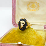 9ct Yellow Gold & Onyx 'P' Initial Signet Ring Antique c1920 Art Deco