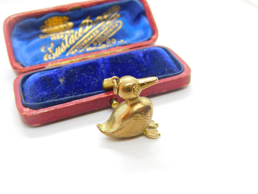 9ct Yellow Gold Puffy Duck Charm or Pendant 1974 Vintage London