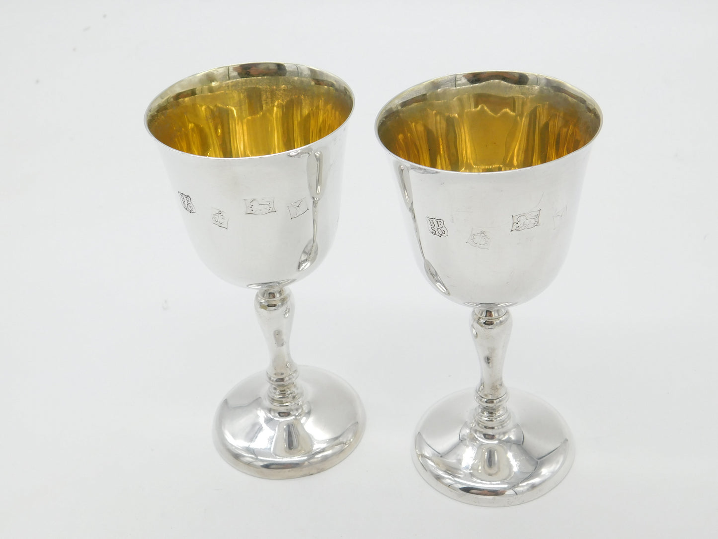 Pair of Sterling Silver Wine Chalices or Goblets Vintage 1973 Birmingham