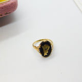 9ct Yellow Gold & Onyx 'P' Initial Signet Ring Antique c1920 Art Deco