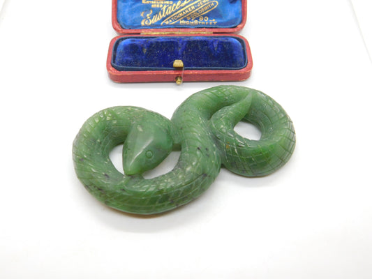 Carved Chinese Green Jade Snake or Serpant Sculpture Antique Art Deco c1920