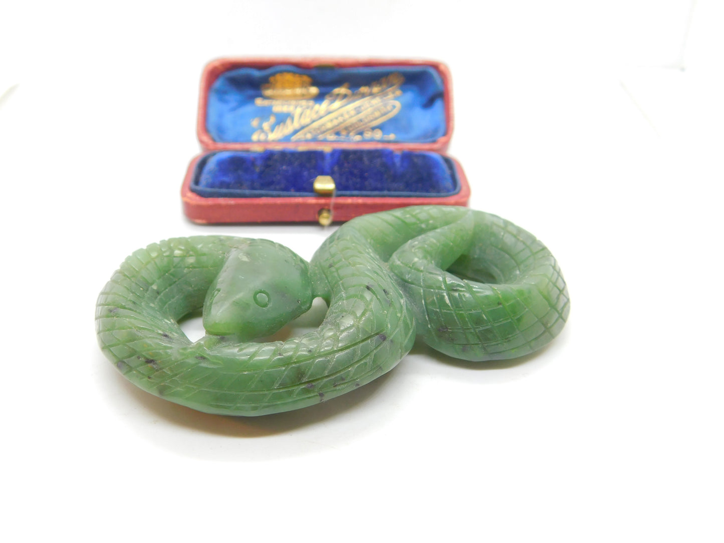 Carved Chinese Green Jade Snake or Serpant Sculpture Antique Art Deco c1920