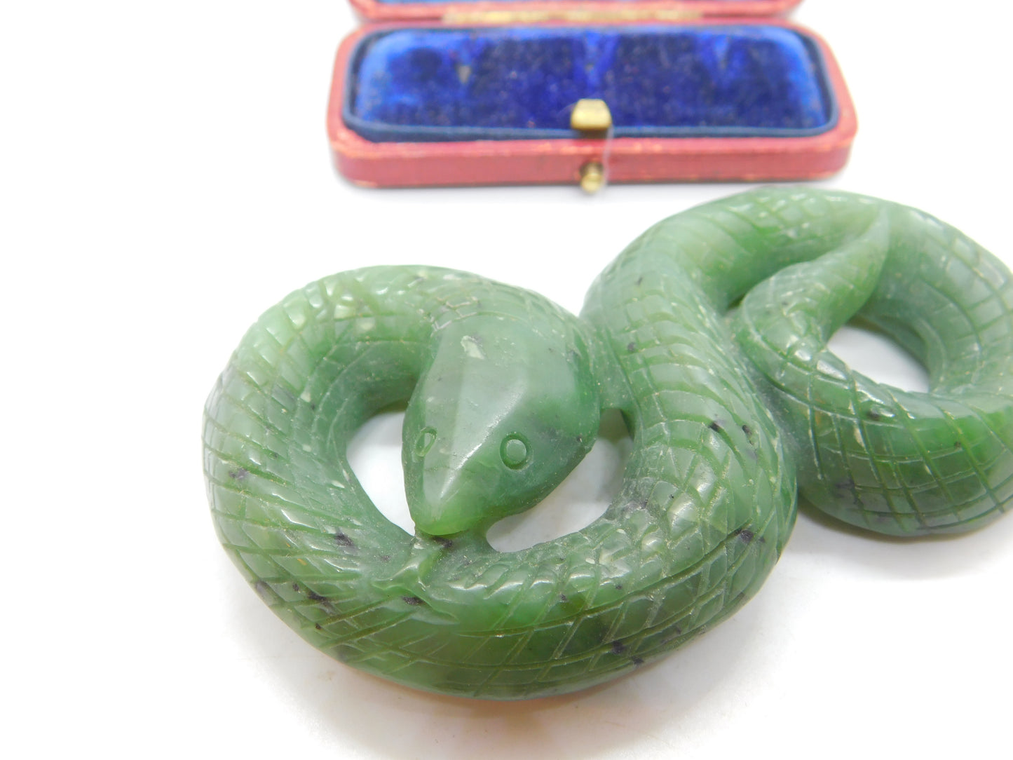 Carved Chinese Green Jade Snake or Serpant Sculpture Antique Art Deco c1920