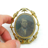 Large Victorian Pinchbeck Floral Swivel Mourning Brooch with Daguerreotype c1860