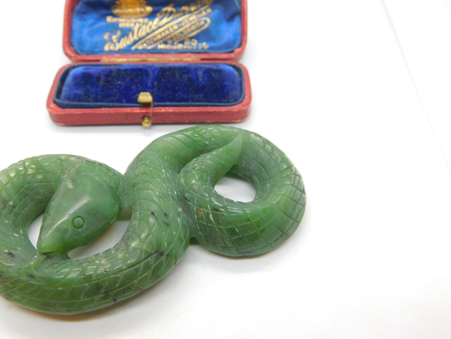 Carved Chinese Green Jade Snake or Serpant Sculpture Antique Art Deco c1920