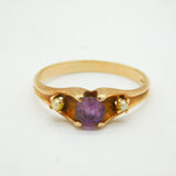 14ct Rose Gold, Cushion-Cut Amethyst & Seed Pearl Dress Ring Antique Deco