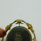 Large Victorian Pinchbeck Floral Swivel Mourning Brooch with Daguerreotype c1860