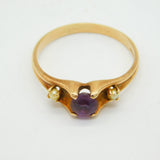 14ct Rose Gold, Cushion-Cut Amethyst & Seed Pearl Dress Ring Antique Deco