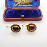 14ct Yellow Gold & Bohemian Garnet Set Floral Cluster Drop Earrings Vintage