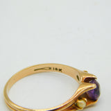 14ct Rose Gold, Cushion-Cut Amethyst & Seed Pearl Dress Ring Antique Deco