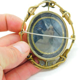 Large Victorian Pinchbeck Floral Swivel Mourning Brooch with Daguerreotype c1860