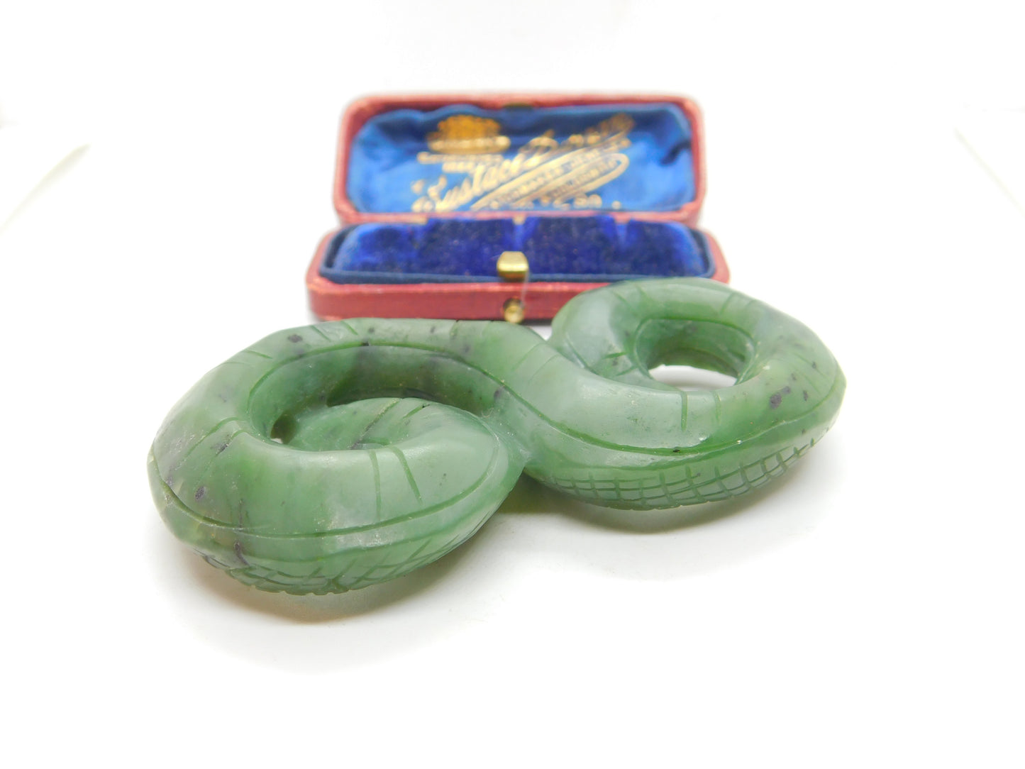 Carved Chinese Green Jade Snake or Serpant Sculpture Antique Art Deco c1920