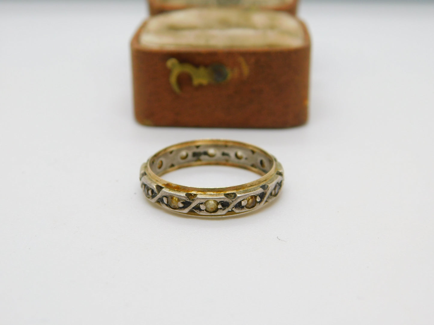 9ct Gold & Sterling Silver Paste Set Eternity Ring Antique c1930 Art Deco