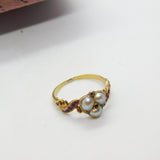 Victorian 18ct Gold Trefoil Set Freshwater Pearl, Ruby & Rose Cut Diamond Ring